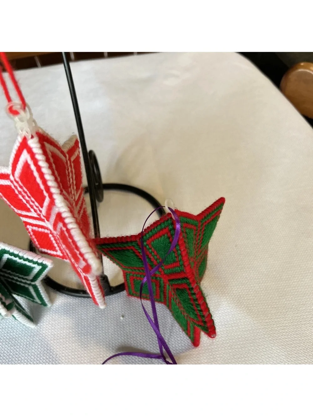 Handmade Red and Green Star Ornaments 3D- set of 4